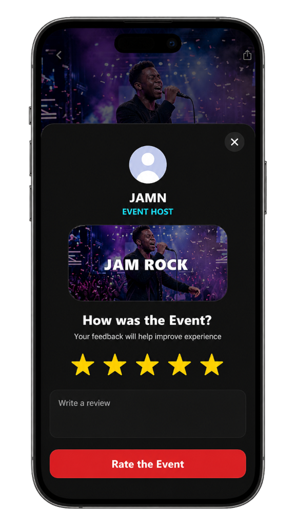 Interactive event rating and review screen